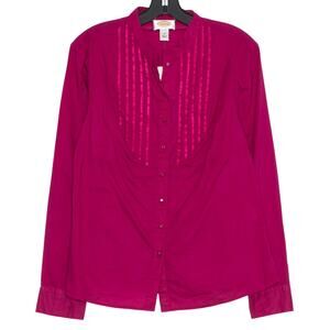 NWT Vintage Talbots Top Pleated Old Money Long Sleeve Button Up Fuchsia Medium